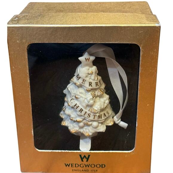 Vintage Wedgwood 2002 Merry Christmas Tree Ornament Classic White Gold In Box - Picture 3 of 14